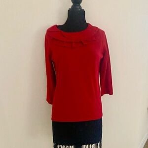 ❤️SAG HARBOR Petite PL Red pull on Sweater 3/4 sleeves dressy see measurements